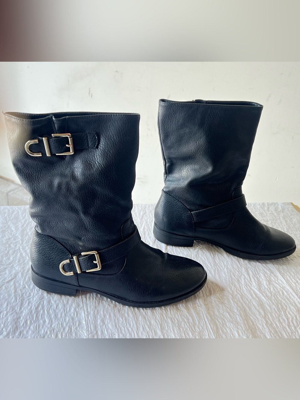 Express Black Mid-Calf Buckle Riding Boots